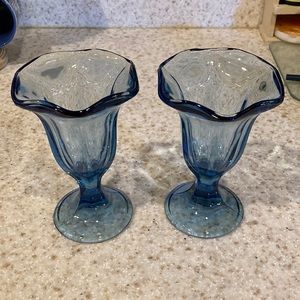 Vtg Blue Ice Cream Glass (2)